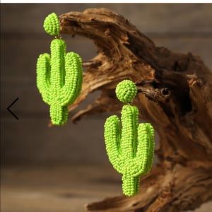 Beaded Green Cactus Statement Earrings NEW